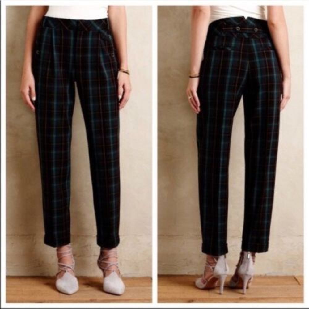 Cartonnier Anthropologie brown green high waisted tapered ankle pants
